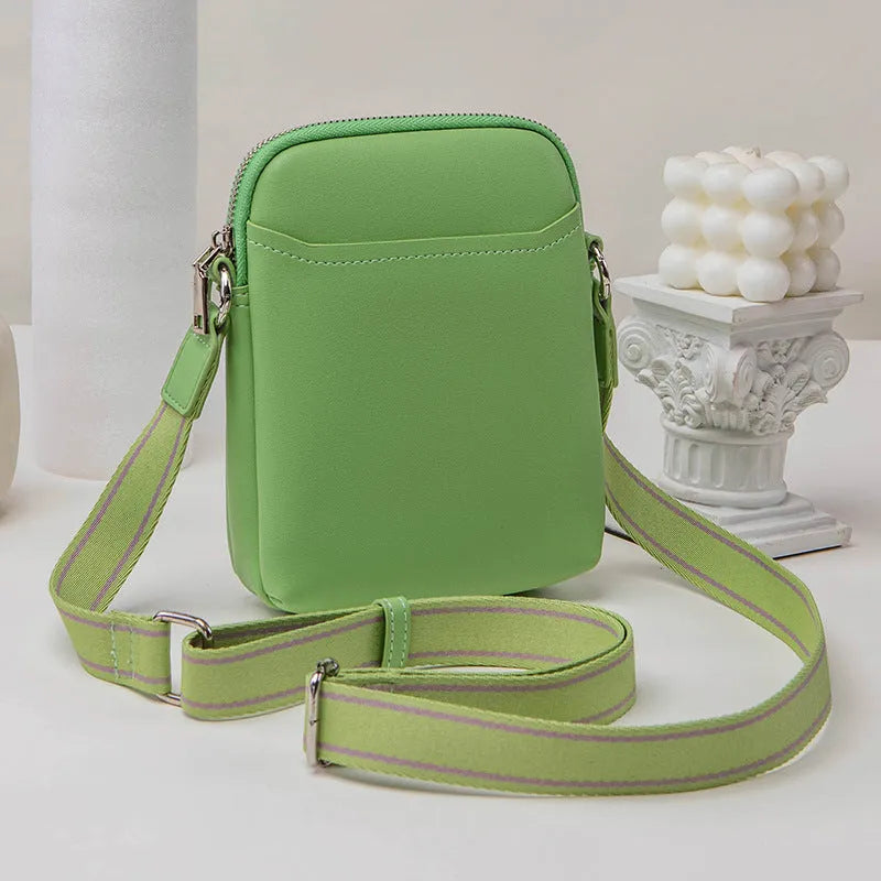 Solid colour PU leather crossbody phone bag in beige, shown with strap.
