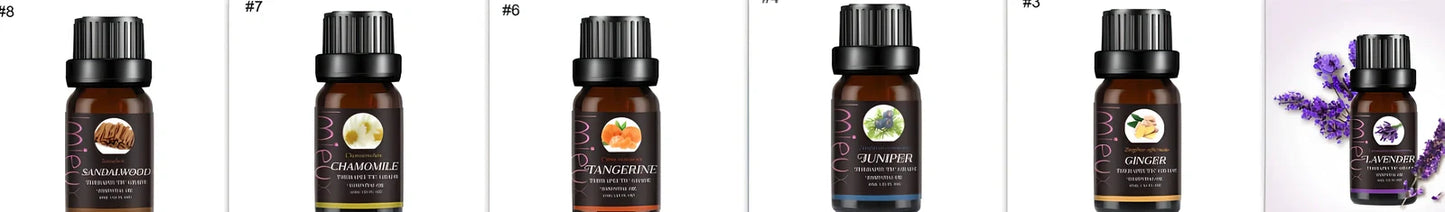 10ml dark glass bottle of therapeutic essential oil blend with lavender, citrus, and mint oils