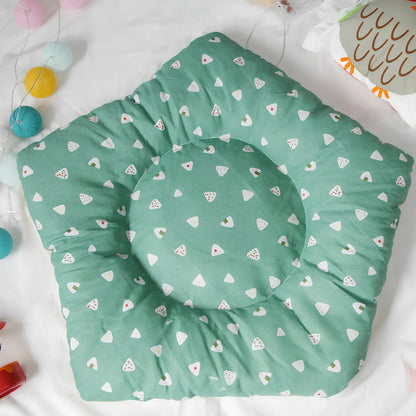 Green triangle cotton pet tent kennel assembled with wood sticks, L size 60x60x70cm, optional cushion for dog cat warmth