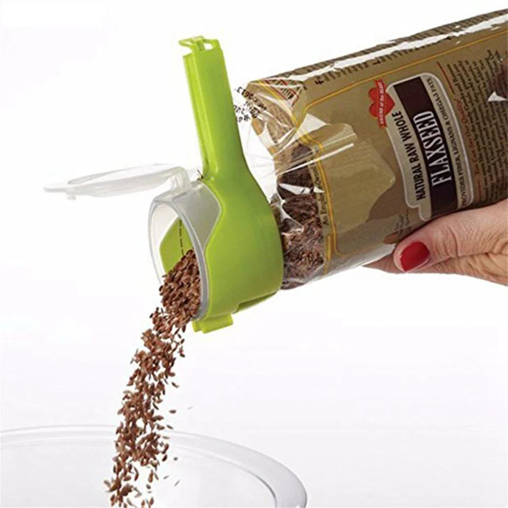 Versatile food clips in a range of colours, featuring airtight sealing and a convenient pour spout