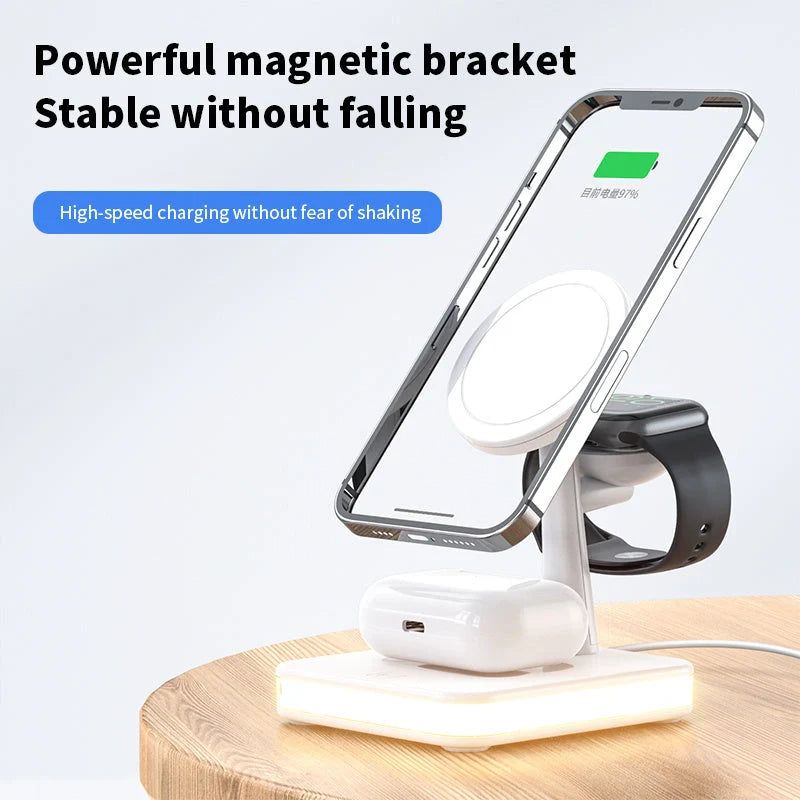 4 In 1 Magnetic Wireless Charger Stand Fast Charging Dock Station in white and black