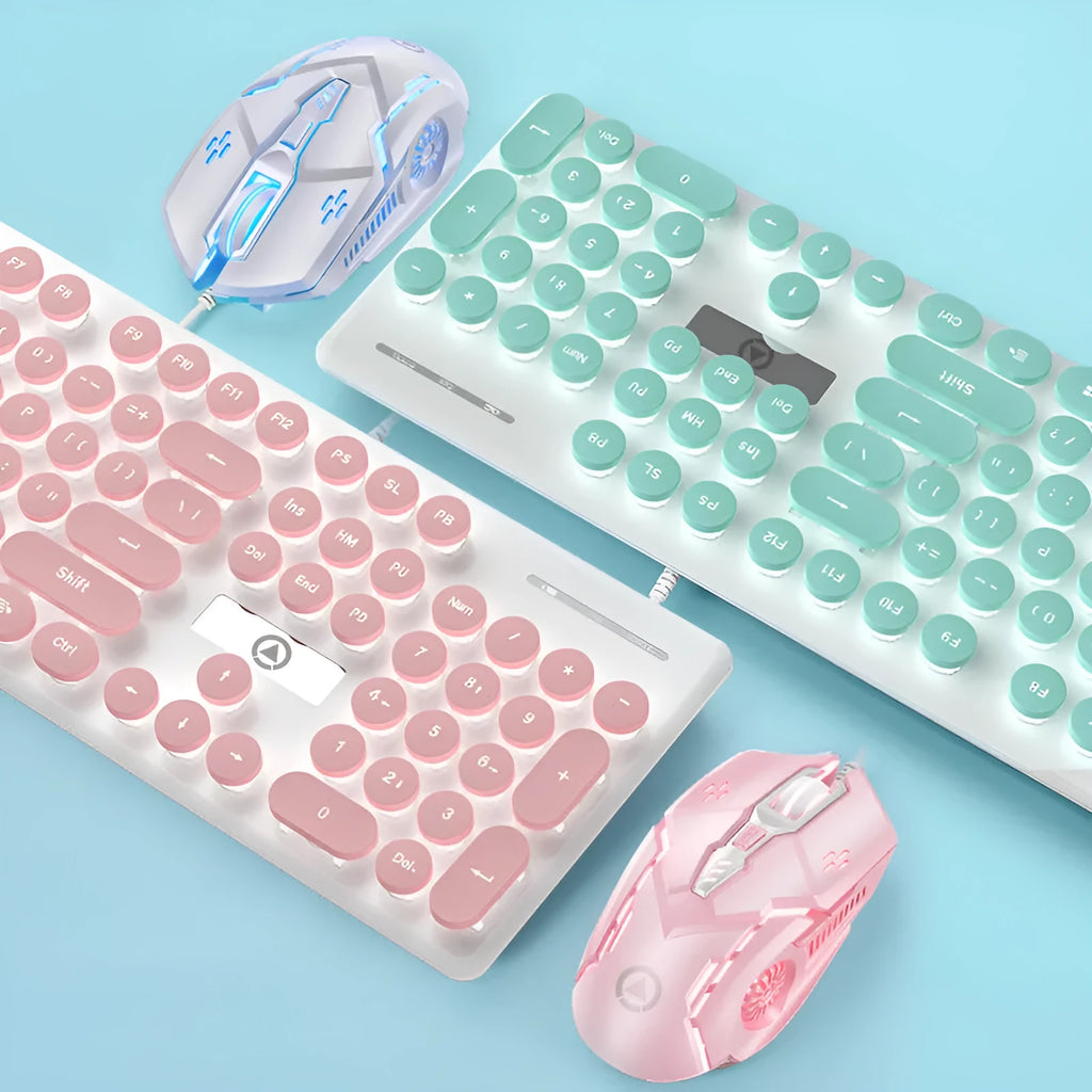 Punk-style mechanical keyboard with luminous backlight in mint green, pink, or textured black colour options