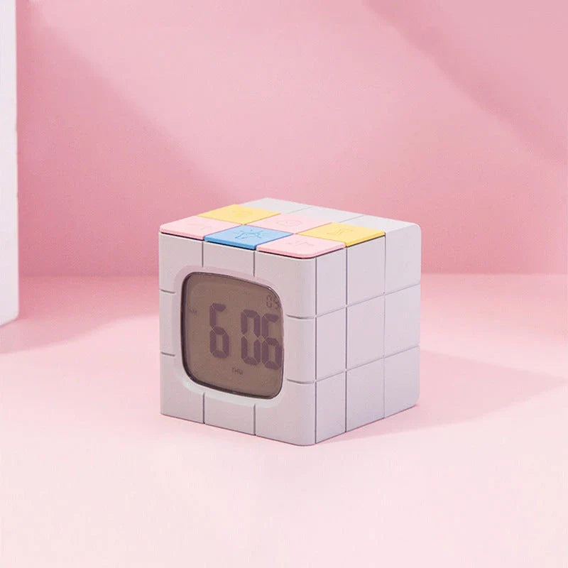 Creative Rubik's Cube Alarm Clock with USB Charging, Voice Control, and LED Night Light
