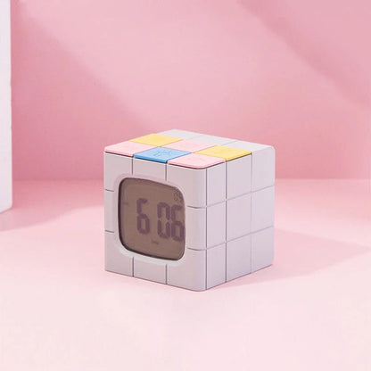 Creative Rubik's Cube Alarm Clock with USB Charging, Voice Control, and LED Night Light