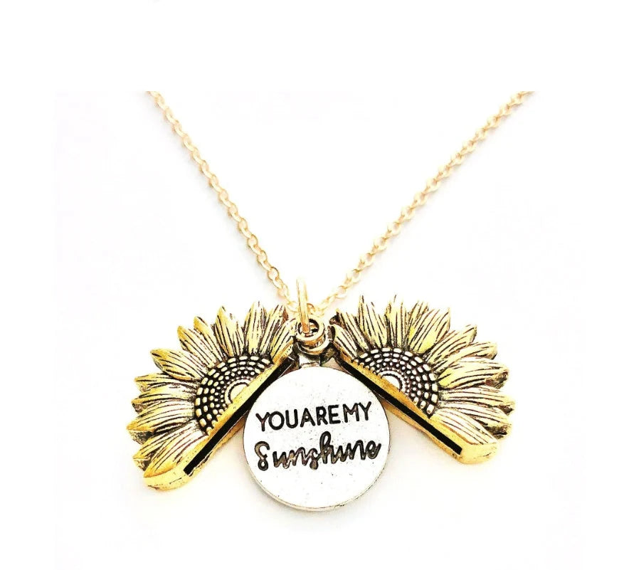 Sunflower Double Lettering Necklace in ancient gold, silver, and rose gold with adjustable chain