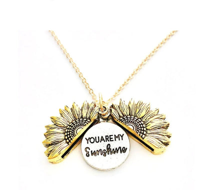 Sunflower Double Lettering Necklace in ancient gold, silver, and rose gold with adjustable chain