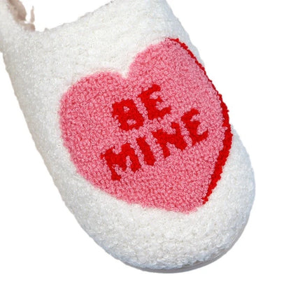 Valentine's Day Love Heart Cotton Slippers in white with non-slip sole