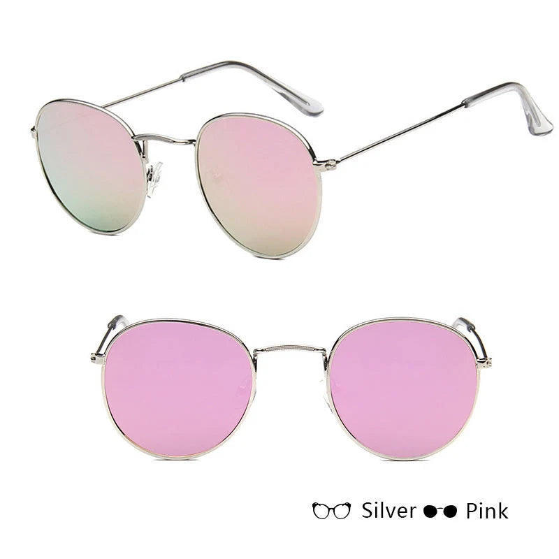 Women's retro sunglasses with metal frame and round design in various colours