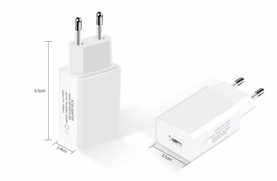 White household 5V 1000mA European standard USB charger with direct charge output