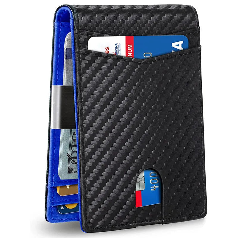 PU leather anti-theft wallet card holder with weaving pattern in carbon fibre black colour