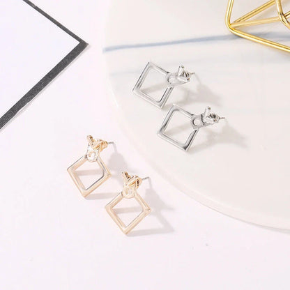 Hollow diamond square stud earrings in alloy with geometric design options