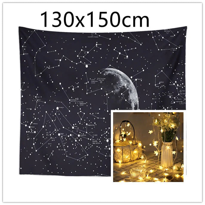 Constellation tapestry with moon pattern for bedroom decoration
