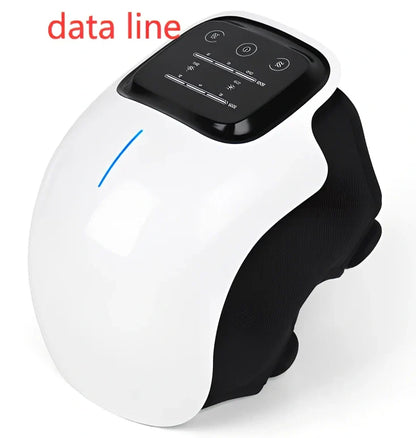 Smart knee massager with adjustable straps and LED display showing intensity levels