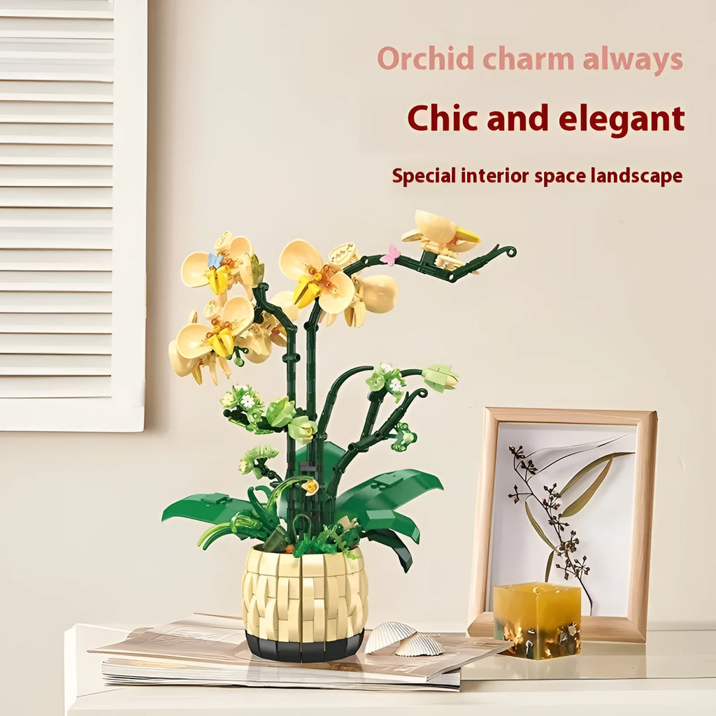Orchid potted desktop decoration assembling building blocks toy in Jetstar 9067 colour with small plastic particles