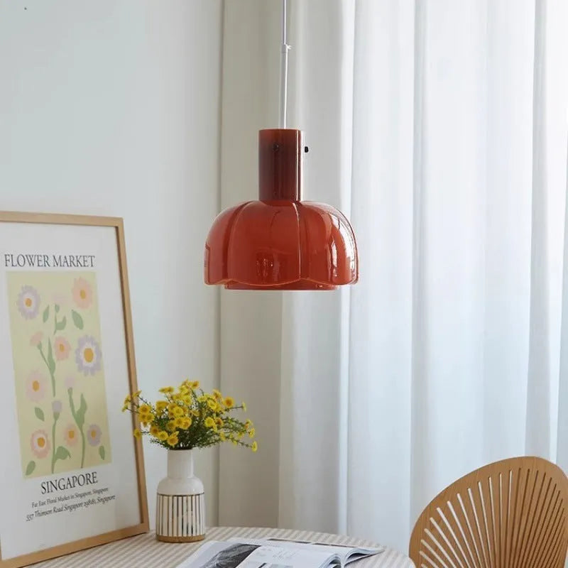 Medieval glass bud chandelier pendant light in retro design with six colour options for dining room or bedroom