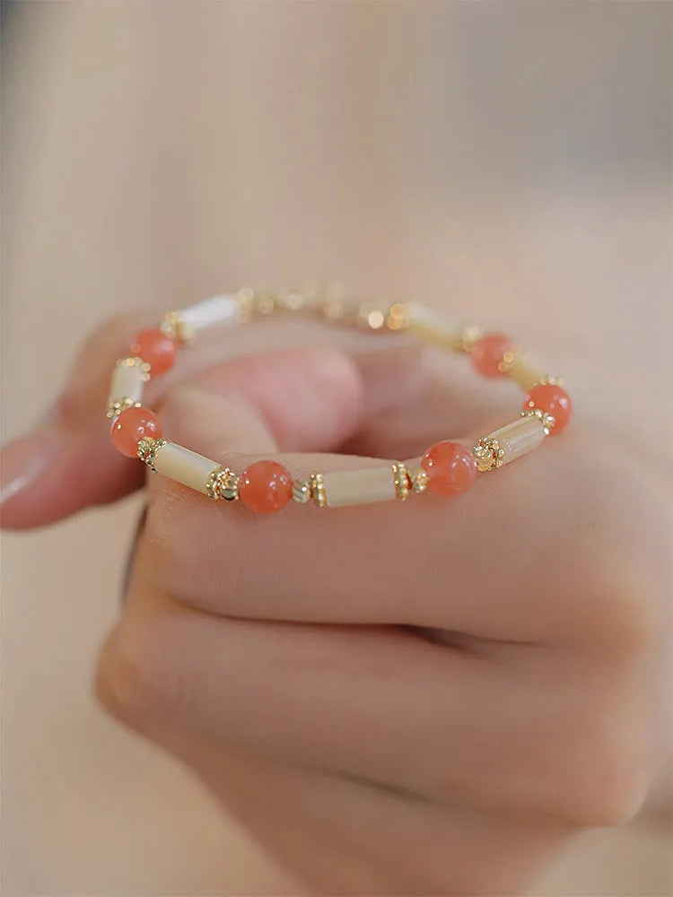 Women's bamboo joint bracelet with 6mm Hetian jade beads in jade or South Red colours