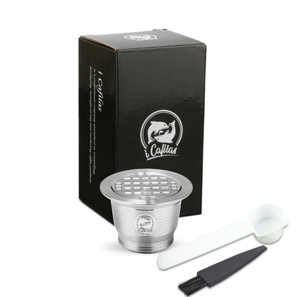 Stainless steel reusable Nespresso coffee capsule with tamper and spoon