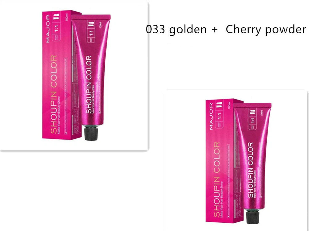 Ammonia-free hair dye 100ml tube with colour chart showing 40+ shades including WG75 cold brown and C5-66 purple