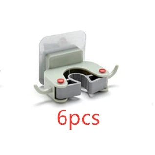 Nail-free multi-function traceless mop holder with double hooks for organizing cleaning tools