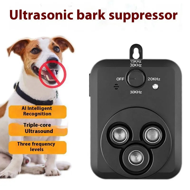 Black plastic ultrasonic bark stopper for outdoor use with charging cable