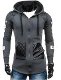 Slim stitching patchwork men's hoodie in black front view