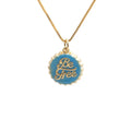 Copper Be Free bottle cap pendant necklace on a 40cm box chain with gold electroplating.