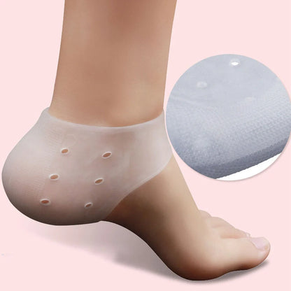 Perforated silicone heel protector in white, showing medical-grade material and breathable design