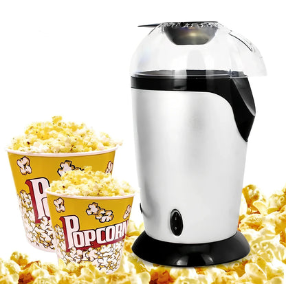 White hot air popcorn maker with measuring cup and removable chute