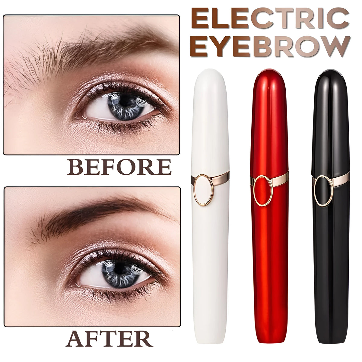 Multifunction second-generation eyebrow trimmer in white, black, and red with compact box