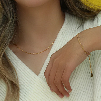 Stainless steel plated 18K gold water wave chain bracelet and necklace set