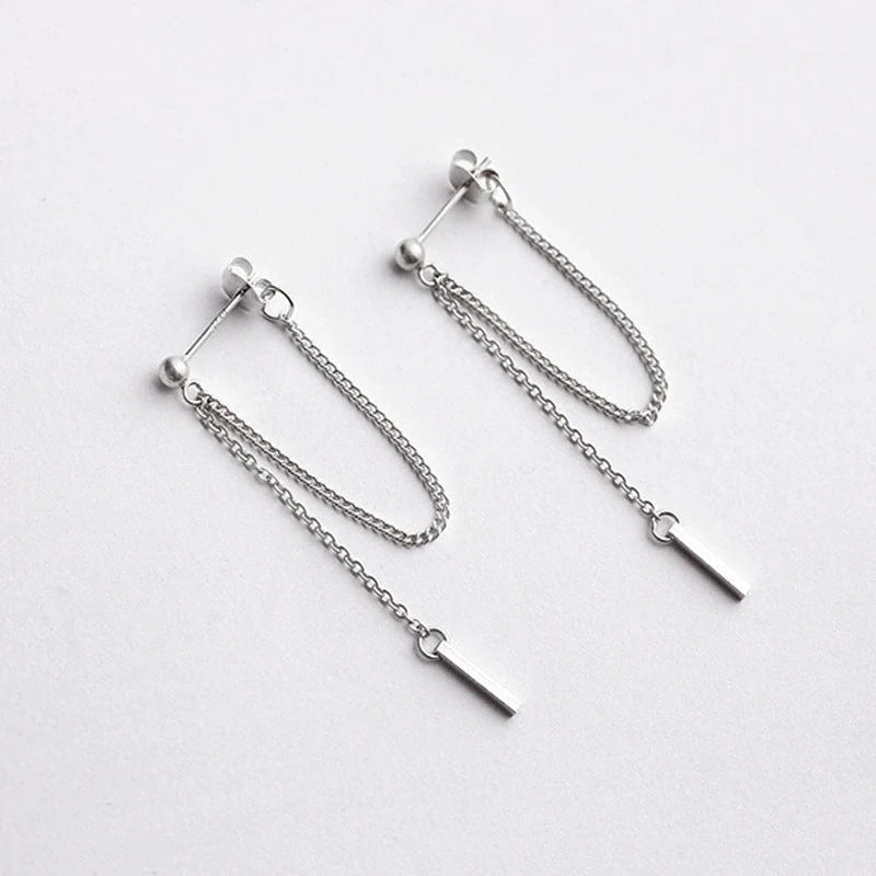 Geometric silver chain stud earrings for women with a modern design