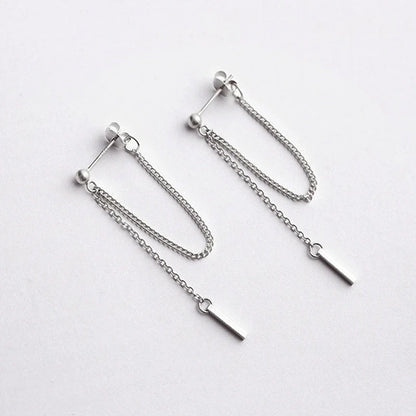 Geometric silver chain stud earrings for women with a modern design
