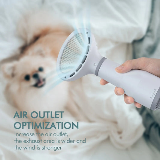 Powerful and quiet pet hair dryer with stainless steel slicker brush attachment