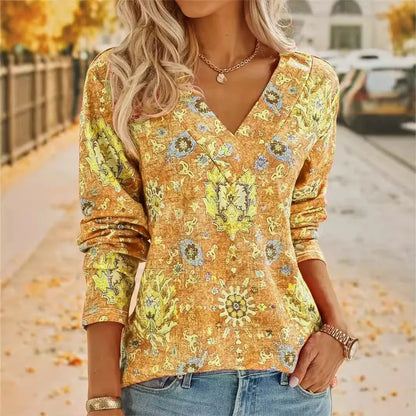 Bohemian printed long sleeve T-shirt for women in various colours and sizes
