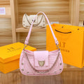 Caring Leisure soft PU leather shoulder crossbody bag in retro European American style, 24cm x 7cm x 13cm, Pink colour
