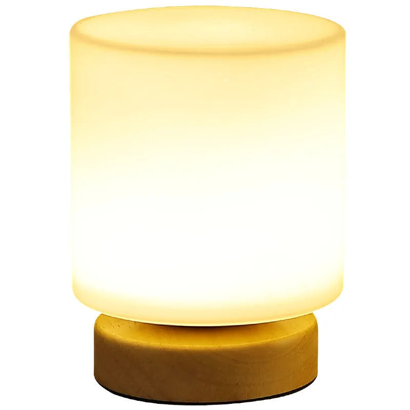 Nordic solid wood USB table lamp with flower-shaped design and touch dimming control