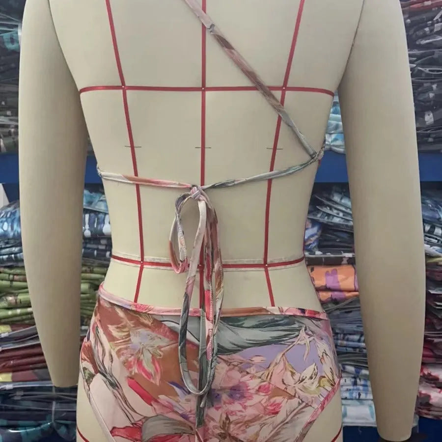Rose gold patterned women's swimsuit for summer swimming in polyester fabric