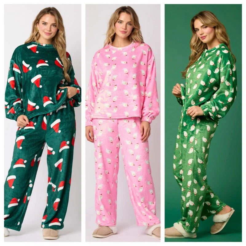 Women's 2024 flannel pajama sets in festive designs with long sleeves