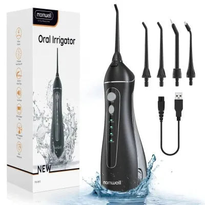 Black Prooral Mornwell portable oral irrigator with water reservoir and charging base