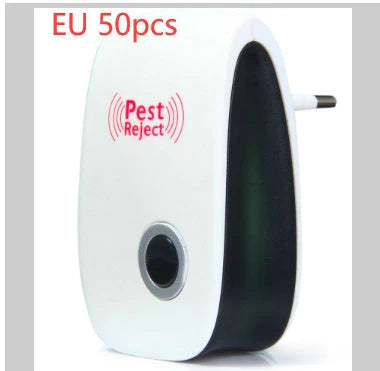 Electronic ultrasonic pest repeller for home use, measuring 90x56x50mm
