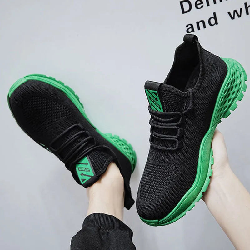 Men sneakers mesh sports shoes breathable round toe low heel black coffee casual