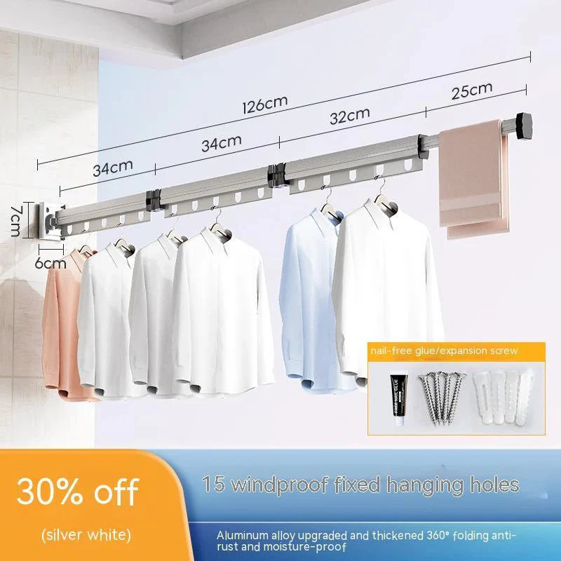Aluminum retractable clothes drying rack mounted on wall with suction cups