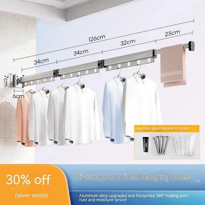 Aluminum retractable clothes drying rack mounted on wall with suction cups
