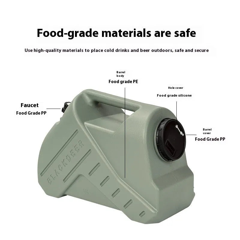 Green portable water storage tank in 13 litre snail design and 18 litre back design