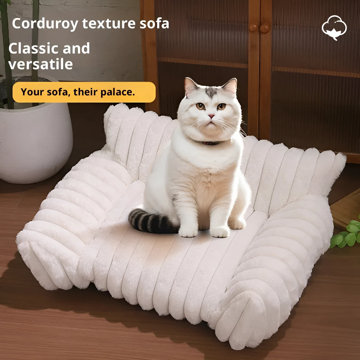 Cat sofa rabbit plush pet thickened large kennel in milky white with soft cloth material
