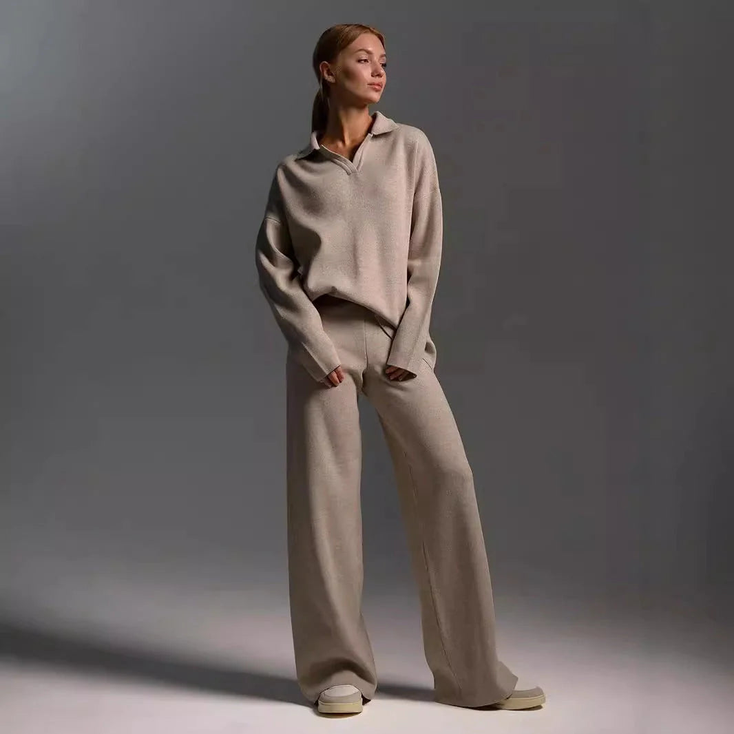 Women's loose cotton sweater set in solid colours for fall and winter