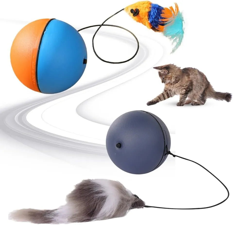 Blue orange automatic moving cat ball toy with smart rolling motion for pet enrichment