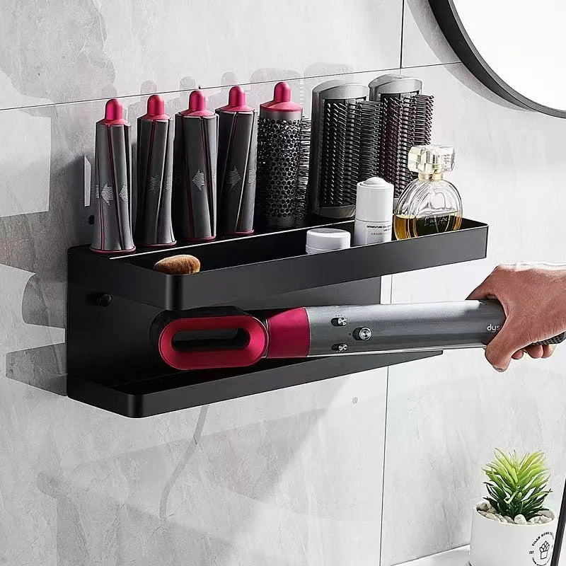 Aluminium punch-free bathroom storage rack for Marcel wavers with double-layer design in black colour