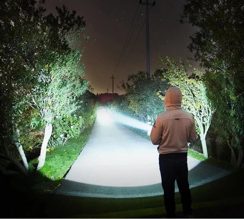 Rechargeable super bright LED flashlight with focusing beam and aluminum alloy body