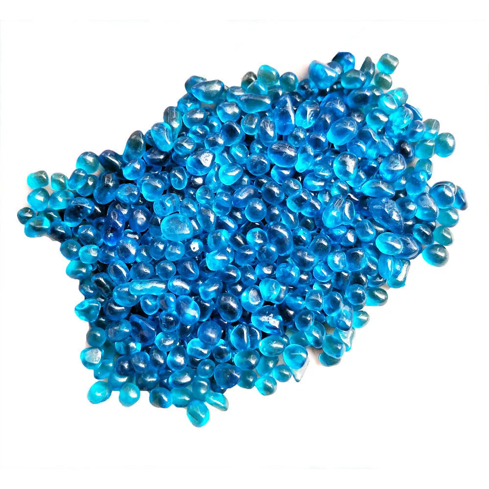 Sea blue glass sand beads for fish tank landscaping decoration, 3-6mm round particles in a 500g pack